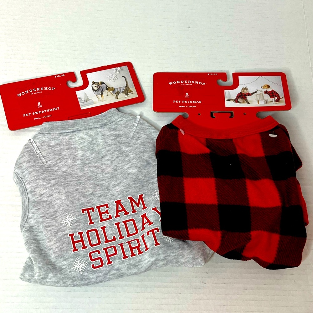 Set of 2 Dog/Cat Christmas Holiday PJs Red Buffalo Check/Gray Team Holiday New!